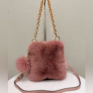 Dusty Rose Premium Real Fox Fur Wristlet/Phone Pouch/Crossbody & Fur Ball Charm